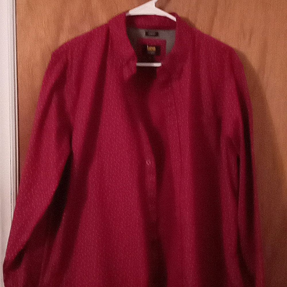Mens Lee Shirt Large burgundy with white polka dots